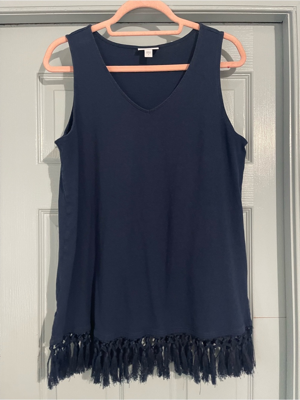 J. Jill Navy Sleeveless Tank with Fringe Hem